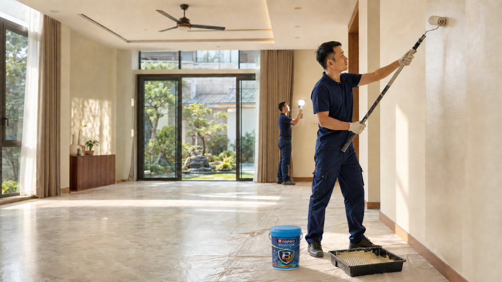 Các bước thi công hệ sơn hoàn thiện, thi công sơn 